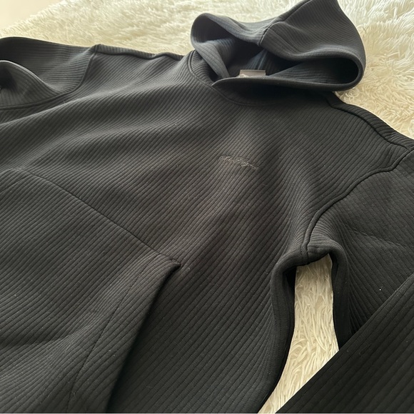 H&M Loose Fit Black Ribbed Hoodie Sweatshirt Soho Heights Logo Size M - Picture 8 of 14